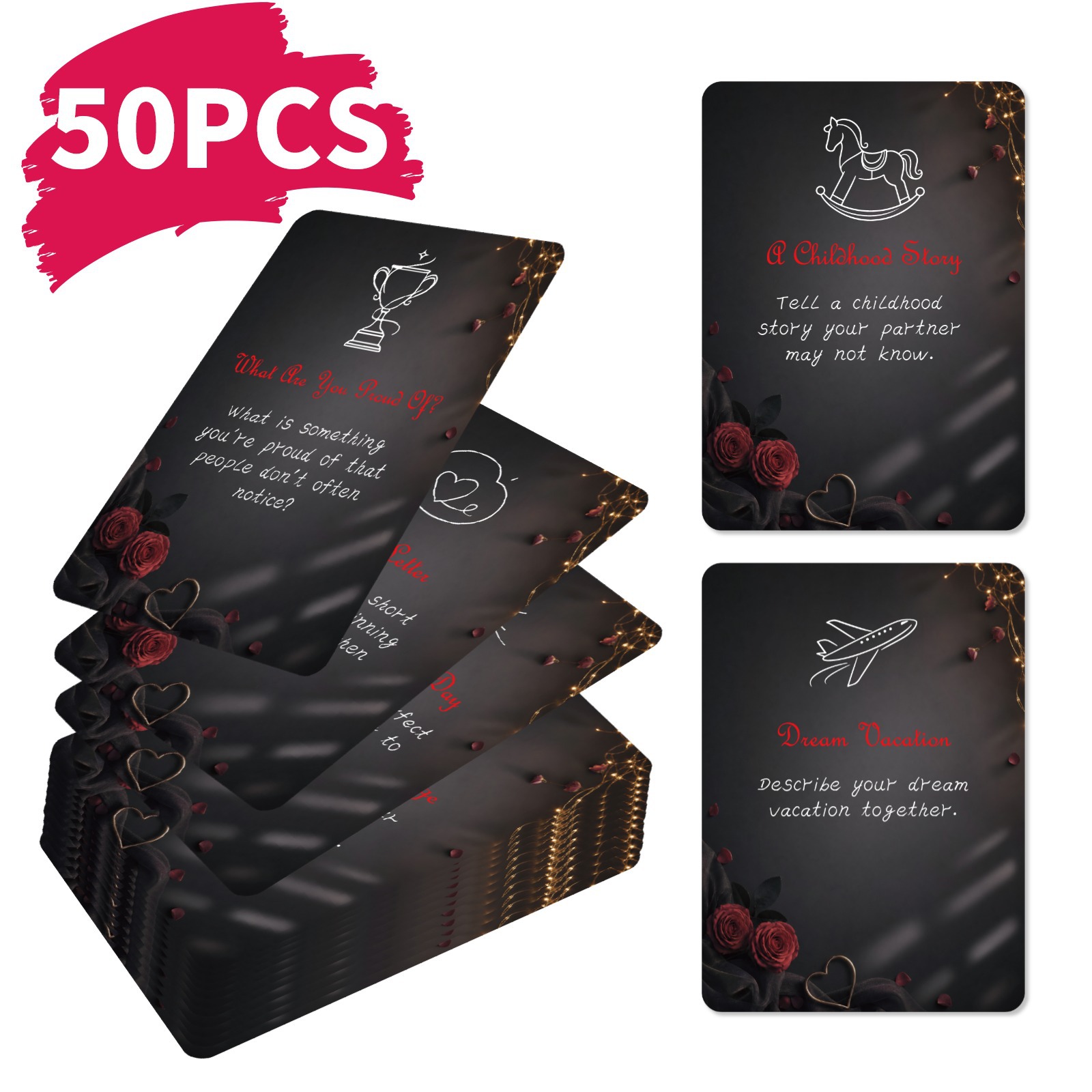 Board Game For Couple - 50Pcs Romantic Couple Challenge Cards Black