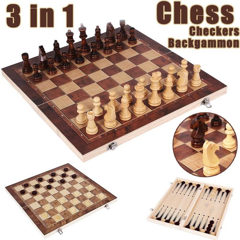 3 in 1 Chess Board, Folding Wo - Board Game Harvest ulasan dan harga