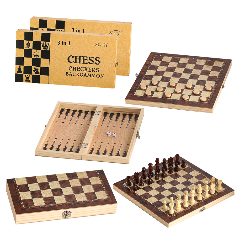 Wooden 3-in-1 Checkers Backgam - Board Game Harvest ulasan dan harga