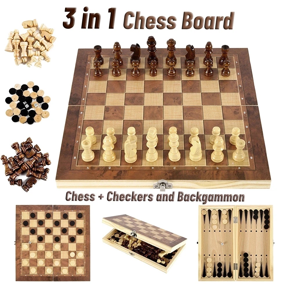 3 in 1 Wooden Checkers Backgam - Board Game Harvest ulasan dan harga